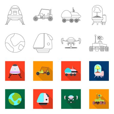 Mars ve yer işareti yalıtılmış nesne. Mars ve dünya hisse senedi vektör çizim koleksiyonu.