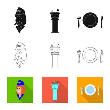 Havaalanı ve uçak simge vektör Illustration. Havaalanı ve uçak hisse senedi vektör çizim seti.