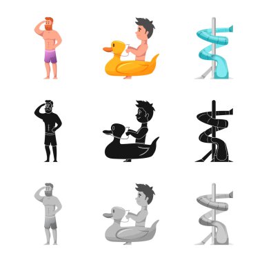 Havuzu ve yüzme simge vektör tasarımı. Hisse senedi için havuz ve etkinlik vektör simge topluluğu.