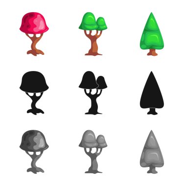 Ağaç ve doğa simge vektör Illustration. Web için ağaç ve taç hisse senedi simgesi kümesi.