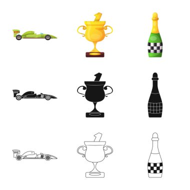 Araba ve ralli simgesi yalıtılmış nesne. Araba ve yarış vektör simgesini hissenin topluluğu.