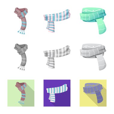 Eşarp ve şal logo vektör tasarımı. Eşarp ve hisse senedi için aksesuar vektör simge kümesi.