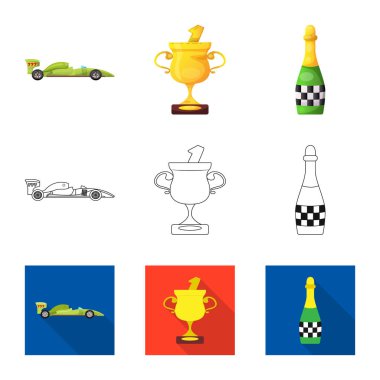 Bir araba ve ralli işaret illüstrasyon vektör. Araba ve yarış vektör simgesini hissenin topluluğu.