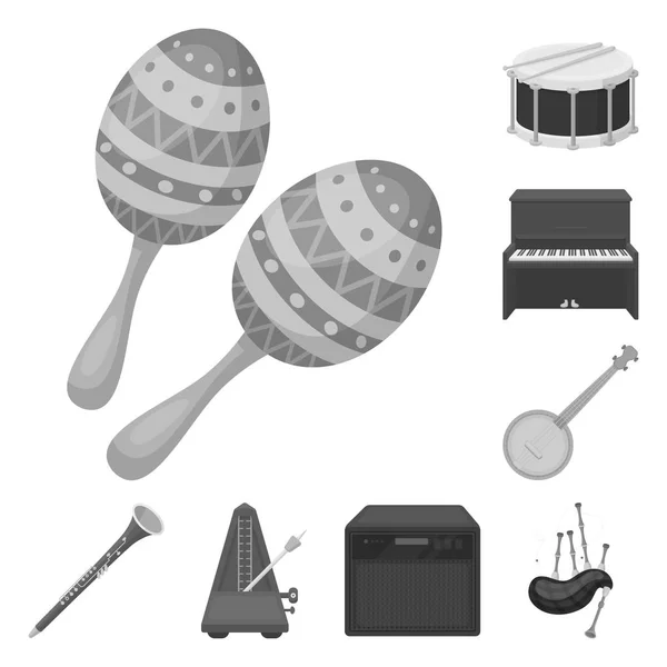 Instrument de musique icônes monochromes dans la collection ensemble pour le design. String and Wind instrument vector symbol stock web illustration . — Image vectorielle
