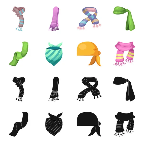 Изолированный предмет с шарфом и символом шаль. Набор векторных иллюстраций шарфов и аксессуаров . — стоковый вектор