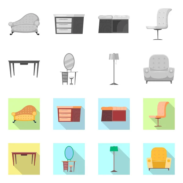 Objeto aislado de muebles y letrero de apartamento. Conjunto de muebles y el hogar vector de la ilustración . — Vector de stock