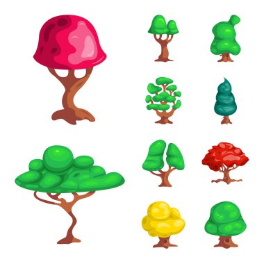 Ağaç ve doğa simge vektör Illustration. Hisse senedi için ağaç ve taç vektör simge topluluğu.