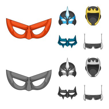 Kahraman ve maske simgesinin vektör tasarımı. Kahraman ve süper kahraman hisse senedi vektör çizim seti.