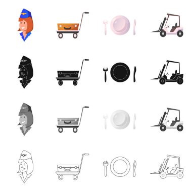 Havaalanı ve uçak işareti vektör tasarımı. Hisse senedi için Havaalanı ve uçak vektör simge topluluğu.