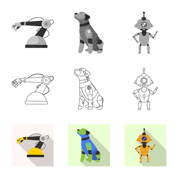 Изолированный объект робота и заводской символ. Набор символов робота и космического запаса для паутины . — стоковый вектор