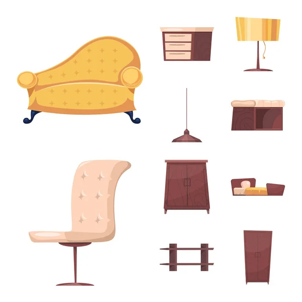 Ilustración vectorial de muebles y letrero de apartamento. Colección de muebles y el icono del vector del hogar para la acción . — Archivo Imágenes Vectoriales