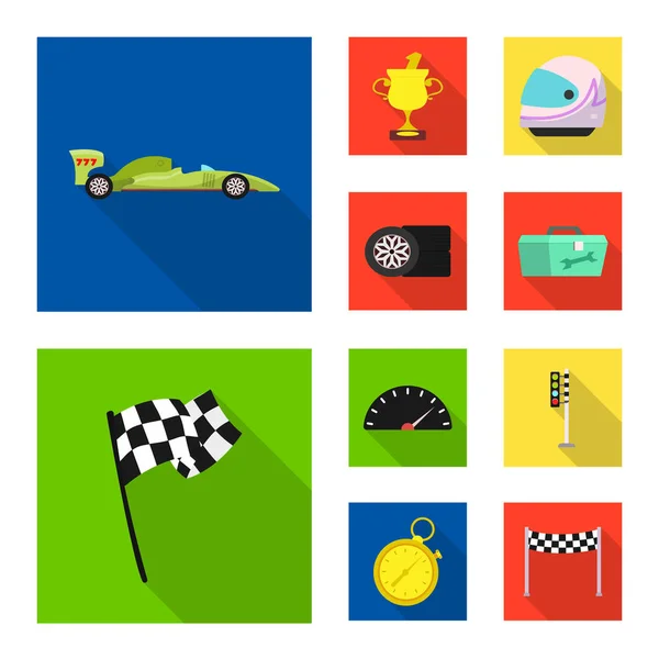 Progettazione vettoriale di auto e rally simbolo. Set di auto e icona vettoriale gara per magazzino . — Vettoriale Stock