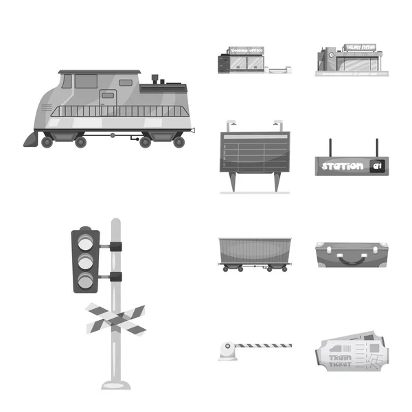 Изолированный объект железнодорожного и железнодорожного символа. Набор векторной иллюстрации поезда и билета . — стоковый вектор