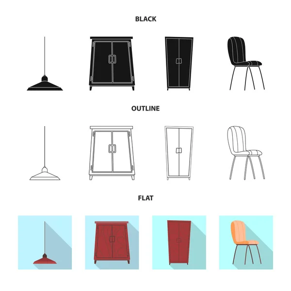 Vektordesign von Möbeln und Wohnungssymbolen. Set von Möbeln und Home Stock Symbol für das Web. — Stockvektor