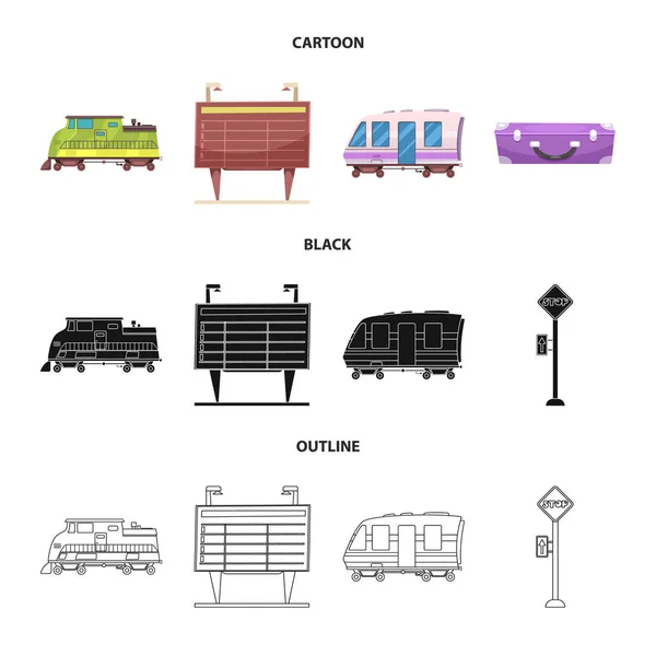 Vektordesign des Bahnhofs- und Bahnhofslogos. Sammlung von Zug- und Fahrkartenvektorillustrationen. — Stockvektor