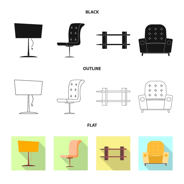 Vektorillustration av möbler och lägenhet tecken. Samling av möbler och hem lager vektorillustration. — Stock vektor