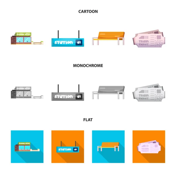 Ilustración vectorial del símbolo del tren y la estación. Colección de tren y ticket vector icono para stock . — Vector de stock