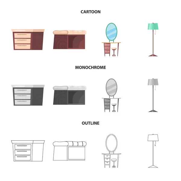 Projeto vetorial de mobiliário e símbolo de apartamento. Conjunto de móveis e símbolo de estoque de casa para web . — Vetor de Stock