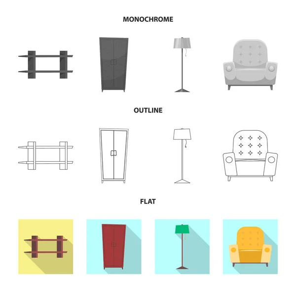 Ilustração vetorial de mobiliário e símbolo de apartamento. Conjunto de móveis e ícone de vetor doméstico para estoque . — Vetor de Stock