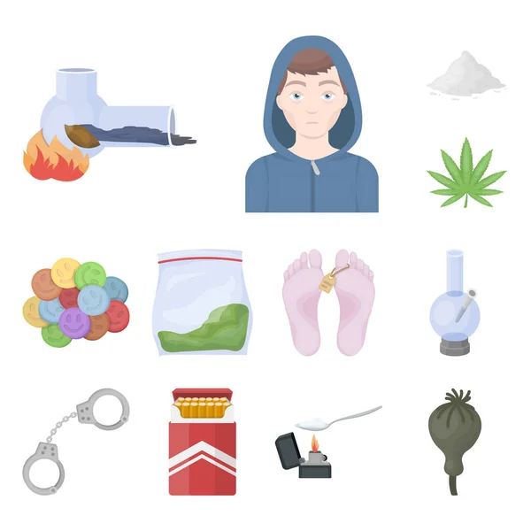 Drug addiction and attributes cartoon icons in set collection for design. Addict and Drug vector symbol stock web illustration. — Stock Vector