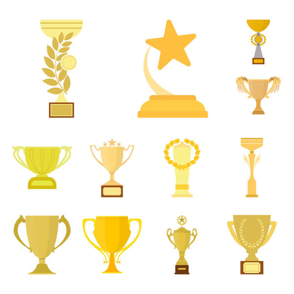 Gold Cup cartoon icons in set collection for design. Winners Cup vector symbol stock web illustration.