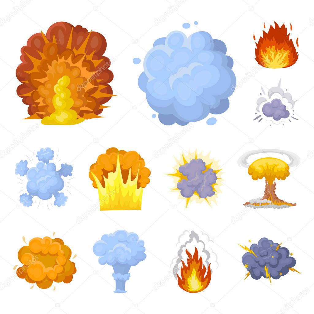 Different explosions cartoon icons in set collection for design.Flash and flame vector symbol stock  illustration.