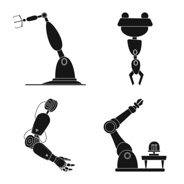 Robot ve fabrika simge vektör tasarımı. Web için robot ve uzay hisse senedi simgesi kümesi.