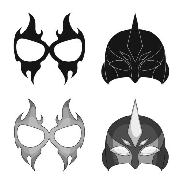 Kahraman ve maske simgesinin vektör tasarımı. Kahraman ve süper kahraman hisse senedi vektör çizim topluluğu.