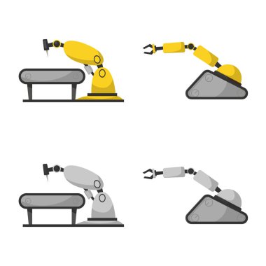 Robot ve fabrika logo vektör tasarımı. Robot ve uzay hisse senedi vektör çizim topluluğu.