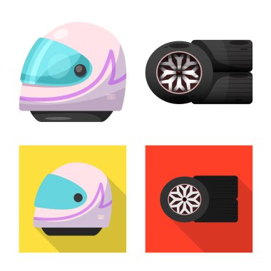 Bir araba ve ralli işaret illüstrasyon vektör. Araba ve yarış hisse senedi simgesi web için kümesi.