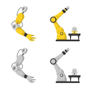 Robot ve fabrika işareti vektör tasarımı. Robot ve uzay hisse senedi simgesi için web topluluğu.