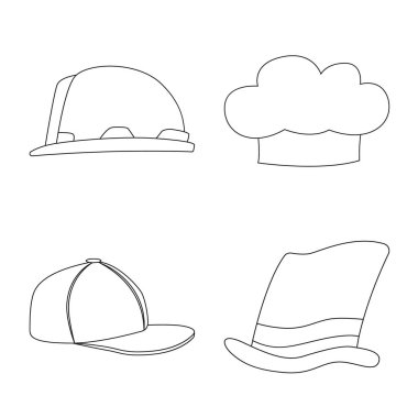 Şapkalar ve kap logosu yalıtılmış nesne. Şapkalar ve aksesuar hisse senedi vektör çizim.