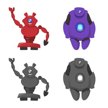 Robot ve fabrika işareti vektör Illustration. Hisse senedi için robot ve uzay vektör simge topluluğu.