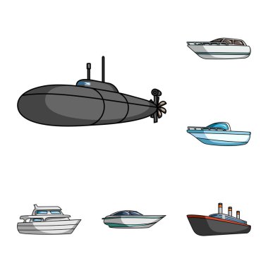 Su ve deniz taşıma karikatür simgeleri set koleksiyonu tasarım için. Tekneler ve gemiler çeşitli sembol stok web illüstrasyon vektör.