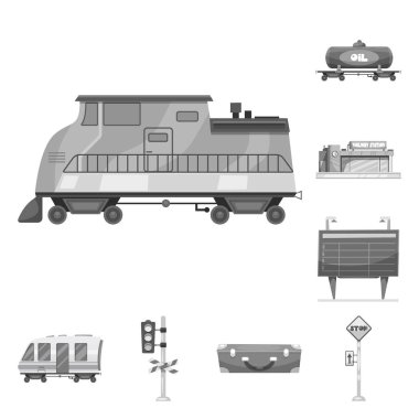 Tren ve İstasyonu simge vektör Illustration. Tren ve bilet hisse senedi vektör çizim topluluğu.