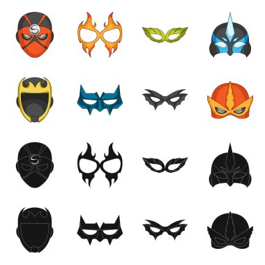 Bir kahraman ve maske işaret illüstrasyon vektör. Kahraman ve süper kahraman hisse senedi vektör çizim seti.