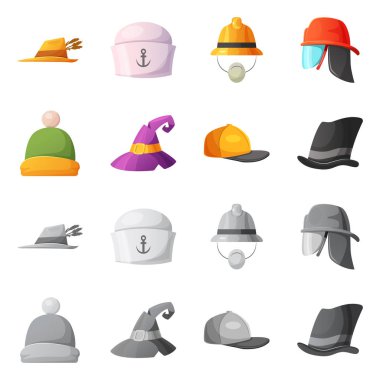 Şapkalar ve kap logo vektör Illustration. Web için hisse senedi sembolü şapkalar ve aksesuar koleksiyonu.