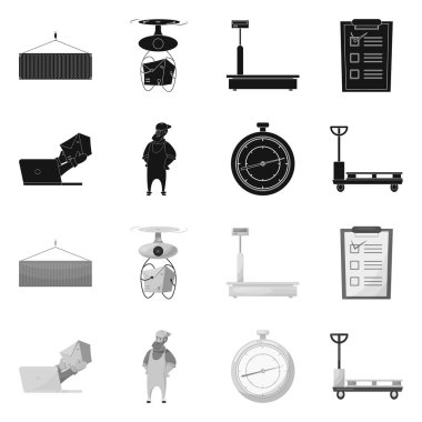 Eşya ve kargo işareti vektör tasarımı. Ürünler ve ambar stok vektör çizim koleksiyonu.