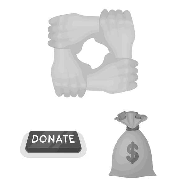 Iconos monocromáticos de caridad y donación en la colección de conjuntos para el diseño. Ayuda material vector símbolo stock web ilustración . — Vector de stock