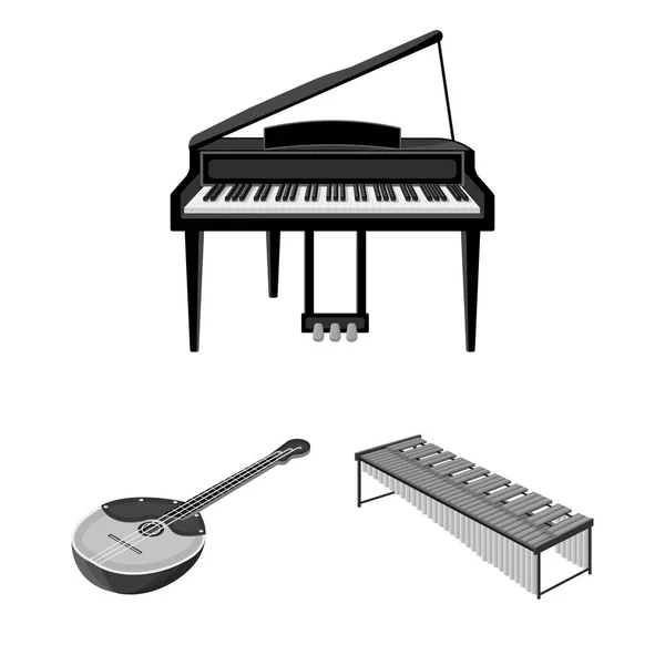 Instrument de musique icônes monochromes dans la collection ensemble pour le design. String and Wind instrument isometric vector symbol stock web illustration . — Image vectorielle