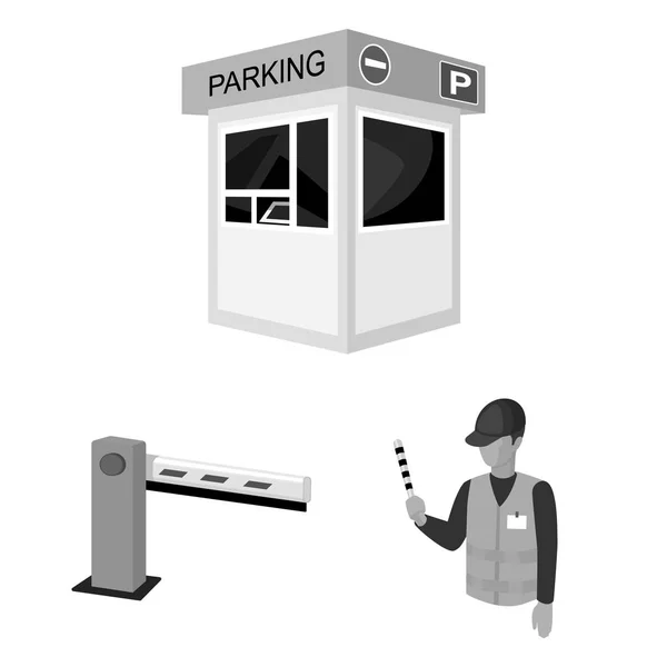 Parkplatz für Autos monochrome Symbole in Set-Kollektion für Design. Ausrüstung und Service-Vektor Symbol Stock Web Illustration. — Stockvektor