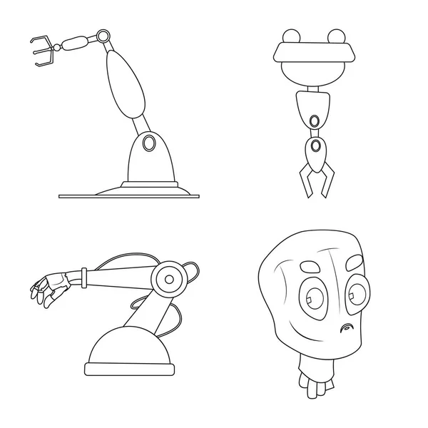 Progettazione vettoriale di robot e icona di fabbrica. Set di robot e stock di spazio simbolo per il web . — Vettoriale Stock