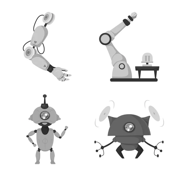 Векторная иллюстрация робота и знака завода. Набор символов робота и космического запаса для паутины . — стоковый вектор