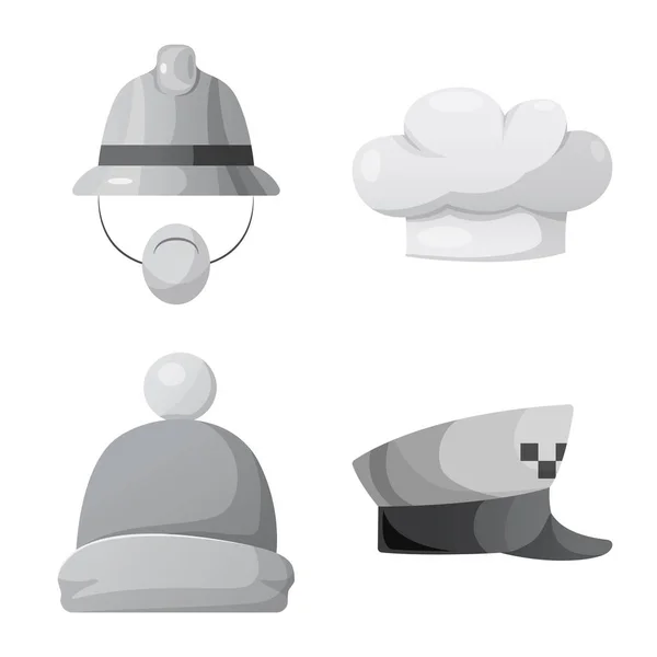 Ilustración vectorial del casco y el símbolo de la tapa. Colección de casco y accesorio símbolo de stock para web . — Archivo Imágenes Vectoriales