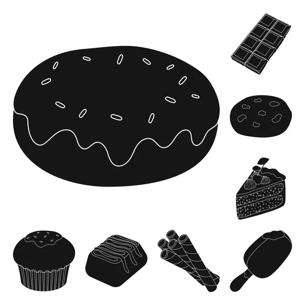 Choose Dessert black is in set collection for design. Иллюстрация векторных символов шоколада и конфет . — стоковый вектор