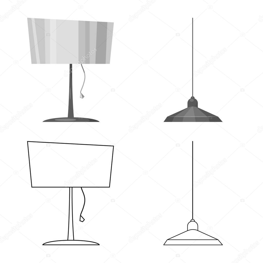 Vector illustration of furniture and apartment icon. Collection of furniture and home vector icon for stock.