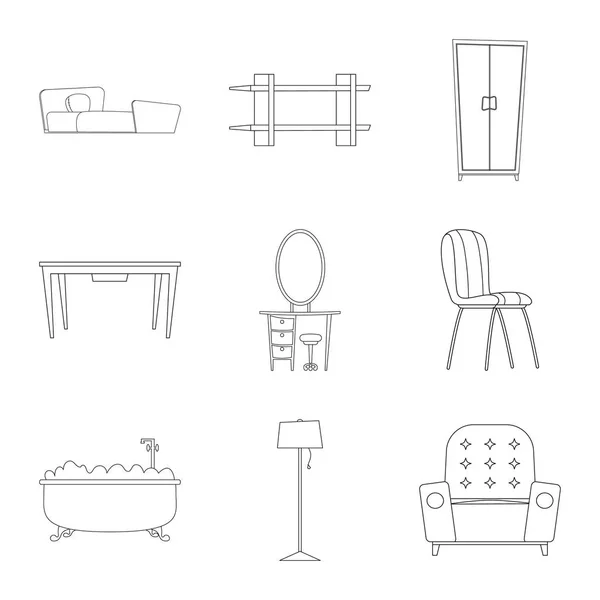 Objet isolé de mobilier et logo appartement. Ensemble de meubles et icône vectorielle maison pour stock . — Image vectorielle