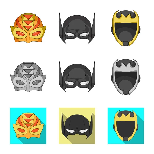Vektor design av hjälte och mask ikonen. Samling av hjälte och superhjälte vektor ikon för lager. — Stock vektor