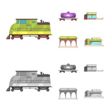 Tren ve İstasyonu simge vektör Illustration. Hisse senedi için tren ve bilet vektör simge topluluğu.