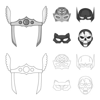 Kahraman ve maske simge vektör Illustration. Kahraman kümesi ve hisse senedi için süper kahraman vektör simgesi.